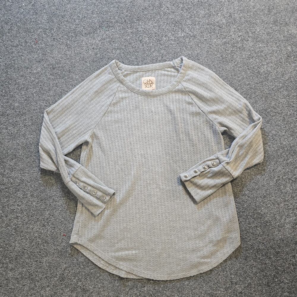 Chaser Top Women Size Medium Gray Thermal Knit Long Sleeve Relaxed Casual Lounge